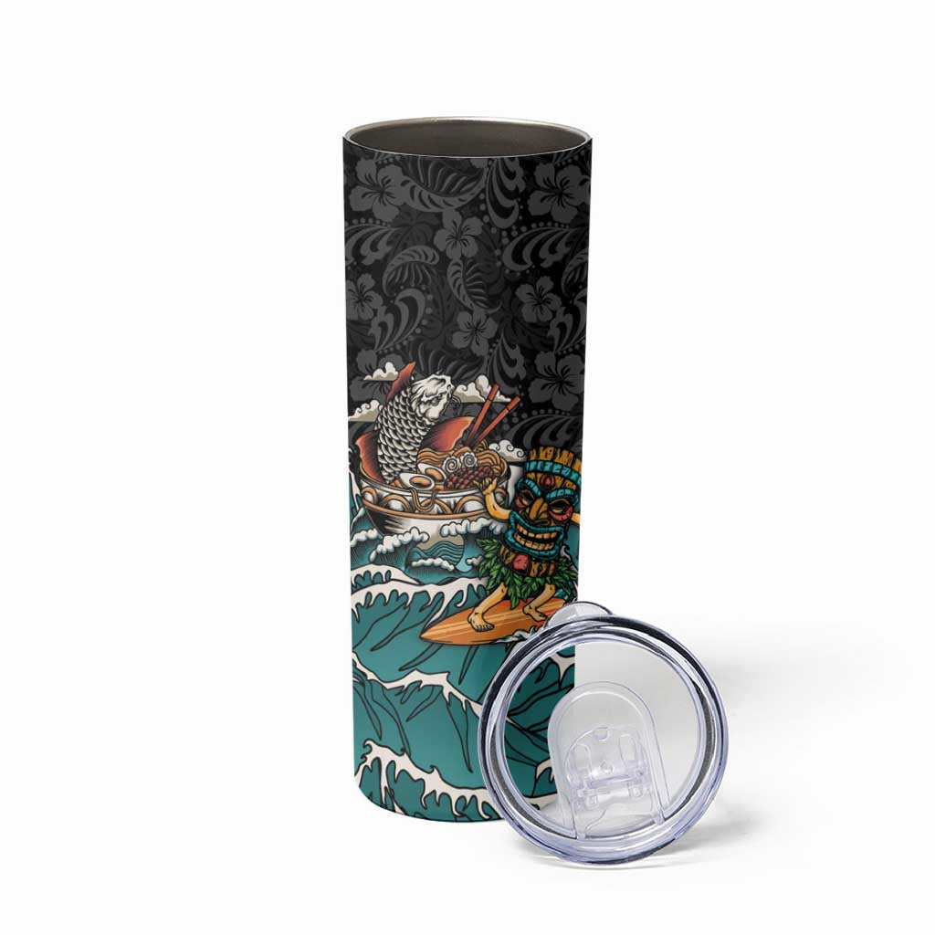 Personalized Japanese Koi Fish Ramen Skinny Tumbler Tiki Surfing Wagara Hibiscus Pattern - Wonder Print Shop