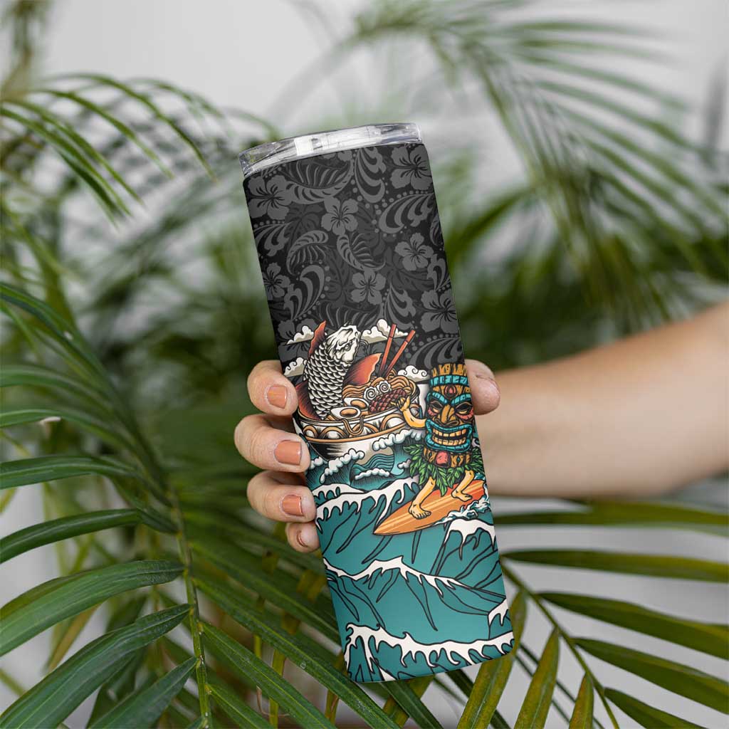 Personalized Japanese Koi Fish Ramen Skinny Tumbler Tiki Surfing Wagara Hibiscus Pattern - Wonder Print Shop