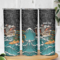 Personalized Japanese Koi Fish Ramen Skinny Tumbler Tiki Surfing Wagara Hibiscus Pattern - Wonder Print Shop