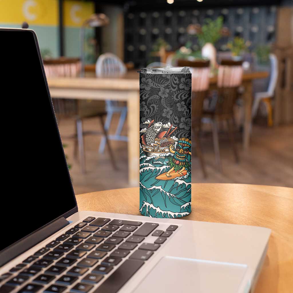Personalized Japanese Koi Fish Ramen Skinny Tumbler Tiki Surfing Wagara Hibiscus Pattern - Wonder Print Shop