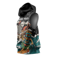 Personalized Japanese Koi Fish Ramen Sleeveless Hoodie Tiki Surfing Wagara Hibiscus Pattern - Wonder Print Shop