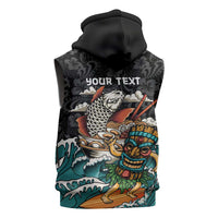 Personalized Japanese Koi Fish Ramen Sleeveless Zip Hoodie Tiki Surfing Wagara Hibiscus Pattern - Wonder Print Shop