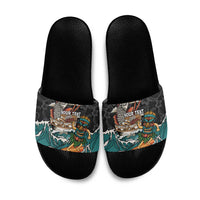 Personalized Japanese Koi Fish Ramen Slide Sandals Tiki Surfing Wagara Hibiscus Pattern - Wonder Print Shop