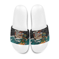 Personalized Japanese Koi Fish Ramen Slide Sandals Tiki Surfing Wagara Hibiscus Pattern - Wonder Print Shop