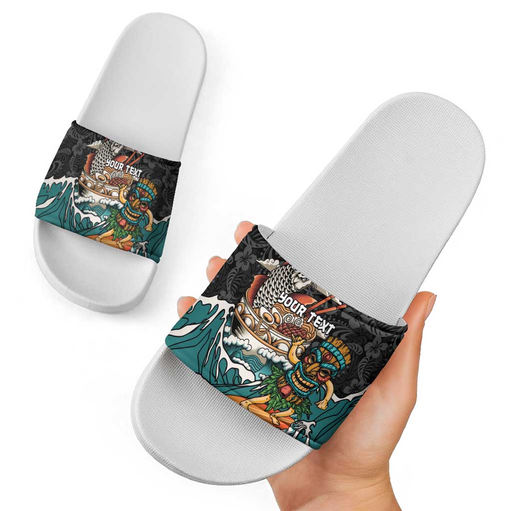 Personalized Japanese Koi Fish Ramen Slide Sandals Tiki Surfing Wagara Hibiscus Pattern - Wonder Print Shop