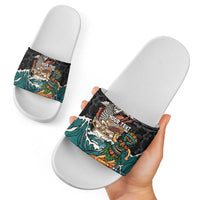 Personalized Japanese Koi Fish Ramen Slide Sandals Tiki Surfing Wagara Hibiscus Pattern - Wonder Print Shop