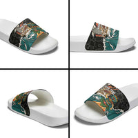 Personalized Japanese Koi Fish Ramen Slide Sandals Tiki Surfing Wagara Hibiscus Pattern - Wonder Print Shop