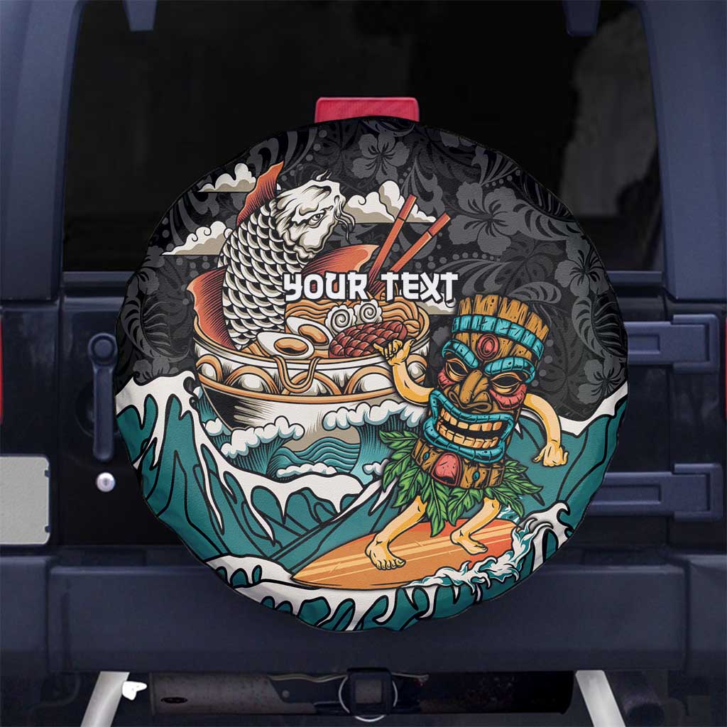 Personalized Japanese Koi Fish Ramen Spare Tire Cover Tiki Surfing Wagara Hibiscus Pattern - Wonder Print Shop