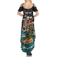 Personalized Japanese Koi Fish Ramen Summer Maxi Dress Tiki Surfing Wagara Hibiscus Pattern - Wonder Print Shop