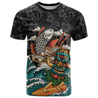 Personalized Japanese Koi Fish Ramen T Shirt Tiki Surfing Wagara Hibiscus Pattern - Wonder Print Shop