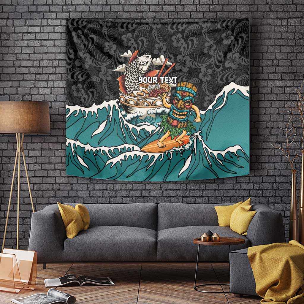 Personalized Japanese Koi Fish Ramen Tapestry Tiki Surfing Wagara Hibiscus Pattern - Wonder Print Shop
