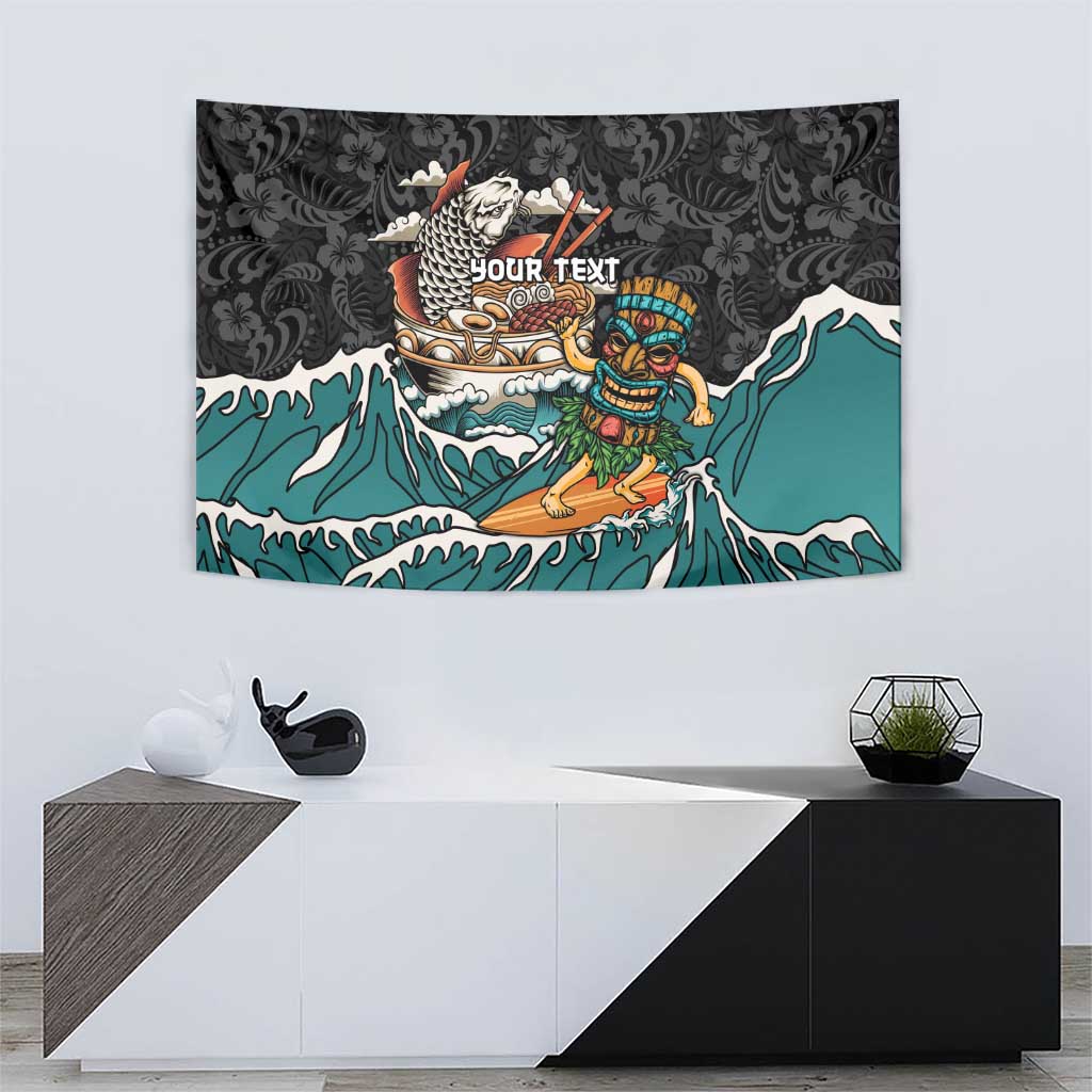 Personalized Japanese Koi Fish Ramen Tapestry Tiki Surfing Wagara Hibiscus Pattern - Wonder Print Shop
