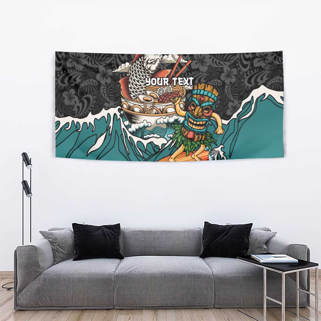 Personalized Japanese Koi Fish Ramen Tapestry Tiki Surfing Wagara Hibiscus Pattern - Wonder Print Shop