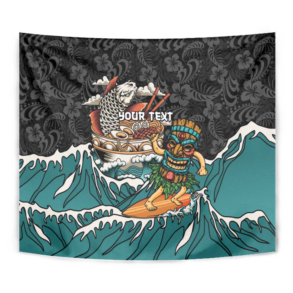 Personalized Japanese Koi Fish Ramen Tapestry Tiki Surfing Wagara Hibiscus Pattern - Wonder Print Shop