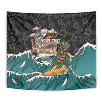 Personalized Japanese Koi Fish Ramen Tapestry Tiki Surfing Wagara Hibiscus Pattern - Wonder Print Shop