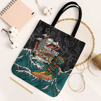 Personalized Japanese Koi Fish Ramen Tote Bag Tiki Surfing Wagara Hibiscus Pattern - Wonder Print Shop