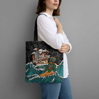 Personalized Japanese Koi Fish Ramen Tote Bag Tiki Surfing Wagara Hibiscus Pattern - Wonder Print Shop