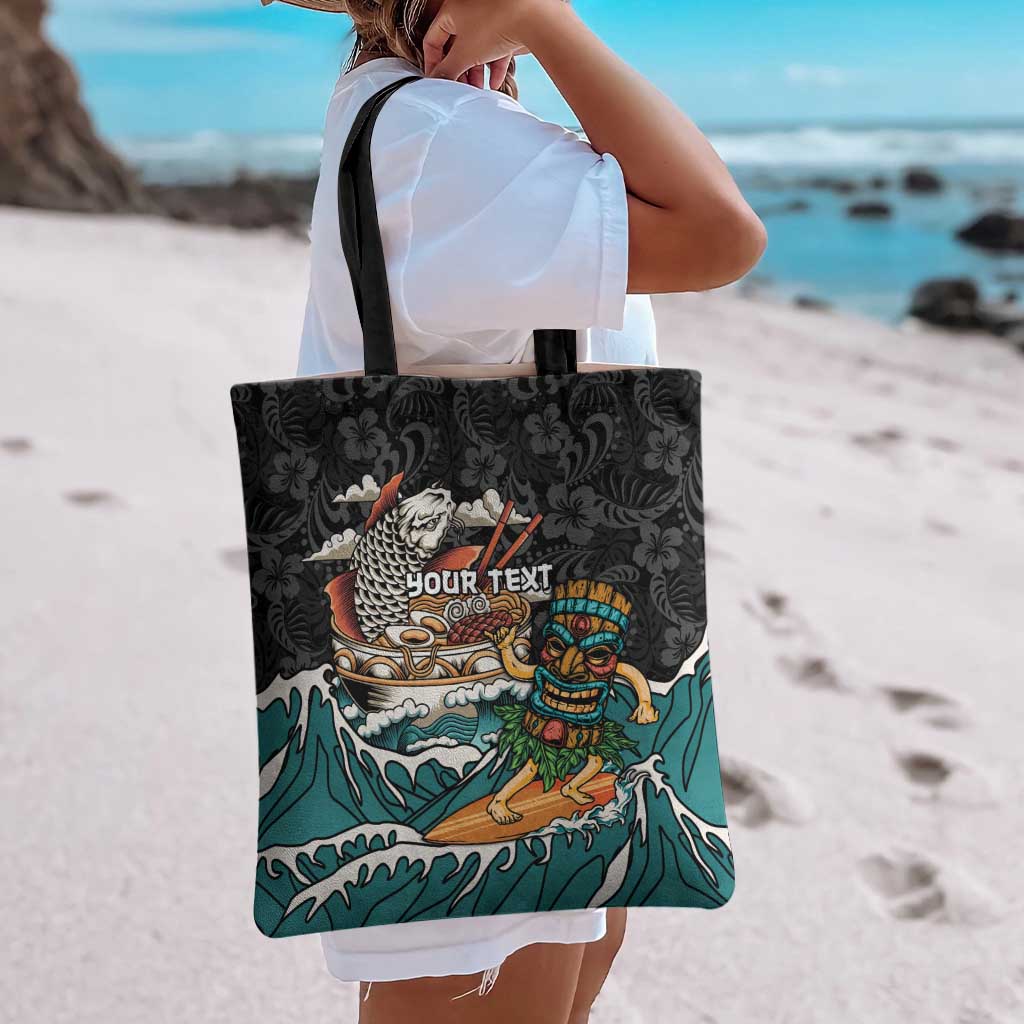 Personalized Japanese Koi Fish Ramen Tote Bag Tiki Surfing Wagara Hibiscus Pattern - Wonder Print Shop