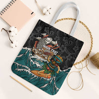 Personalized Japanese Koi Fish Ramen Tote Bag Tiki Surfing Wagara Hibiscus Pattern - Wonder Print Shop