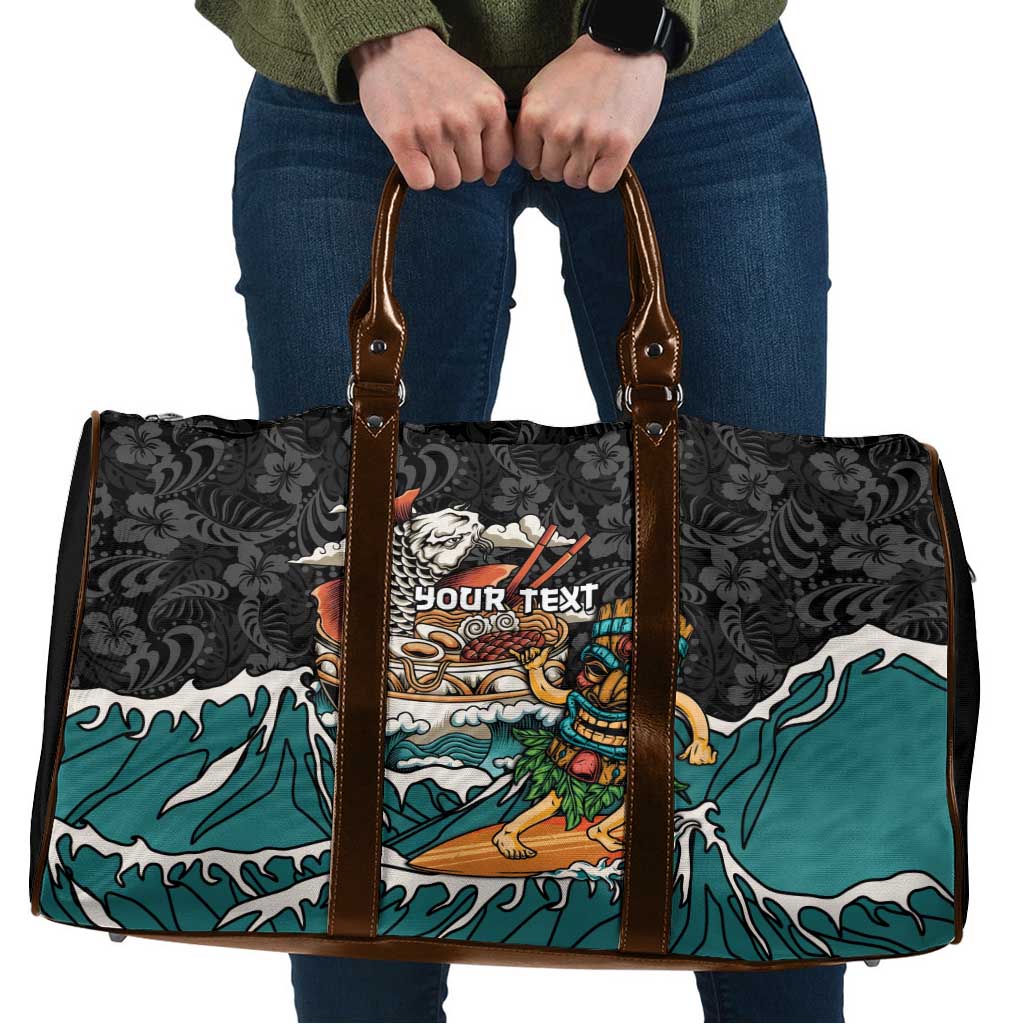 Personalized Japanese Koi Fish Ramen Travel Bag Tiki Surfing Wagara Hibiscus Pattern - Wonder Print Shop