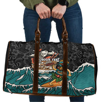 Personalized Japanese Koi Fish Ramen Travel Bag Tiki Surfing Wagara Hibiscus Pattern - Wonder Print Shop