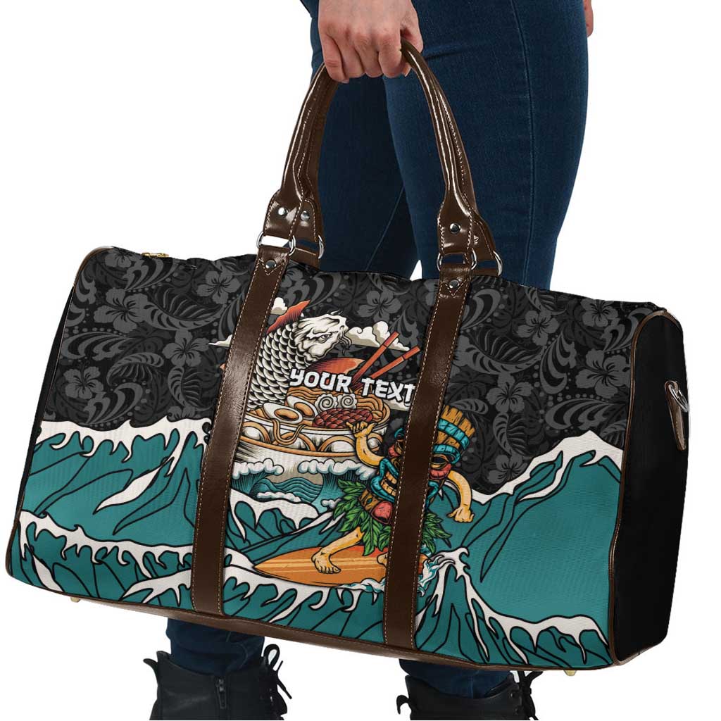 Personalized Japanese Koi Fish Ramen Travel Bag Tiki Surfing Wagara Hibiscus Pattern - Wonder Print Shop