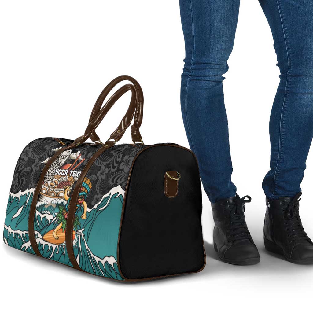 Personalized Japanese Koi Fish Ramen Travel Bag Tiki Surfing Wagara Hibiscus Pattern - Wonder Print Shop