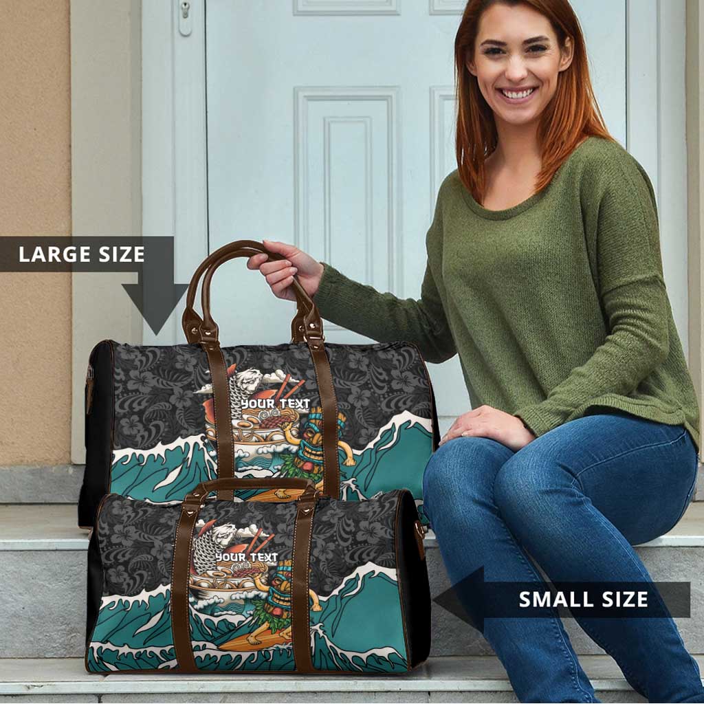 Personalized Japanese Koi Fish Ramen Travel Bag Tiki Surfing Wagara Hibiscus Pattern - Wonder Print Shop
