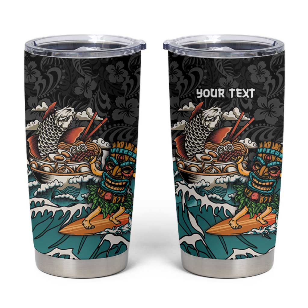 Personalized Japanese Koi Fish Ramen Tumbler Cup Tiki Surfing Wagara Hibiscus Pattern - Wonder Print Shop