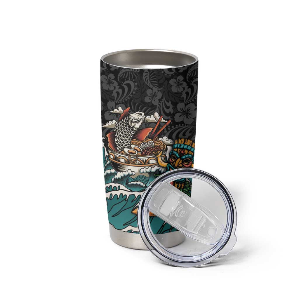 Personalized Japanese Koi Fish Ramen Tumbler Cup Tiki Surfing Wagara Hibiscus Pattern - Wonder Print Shop
