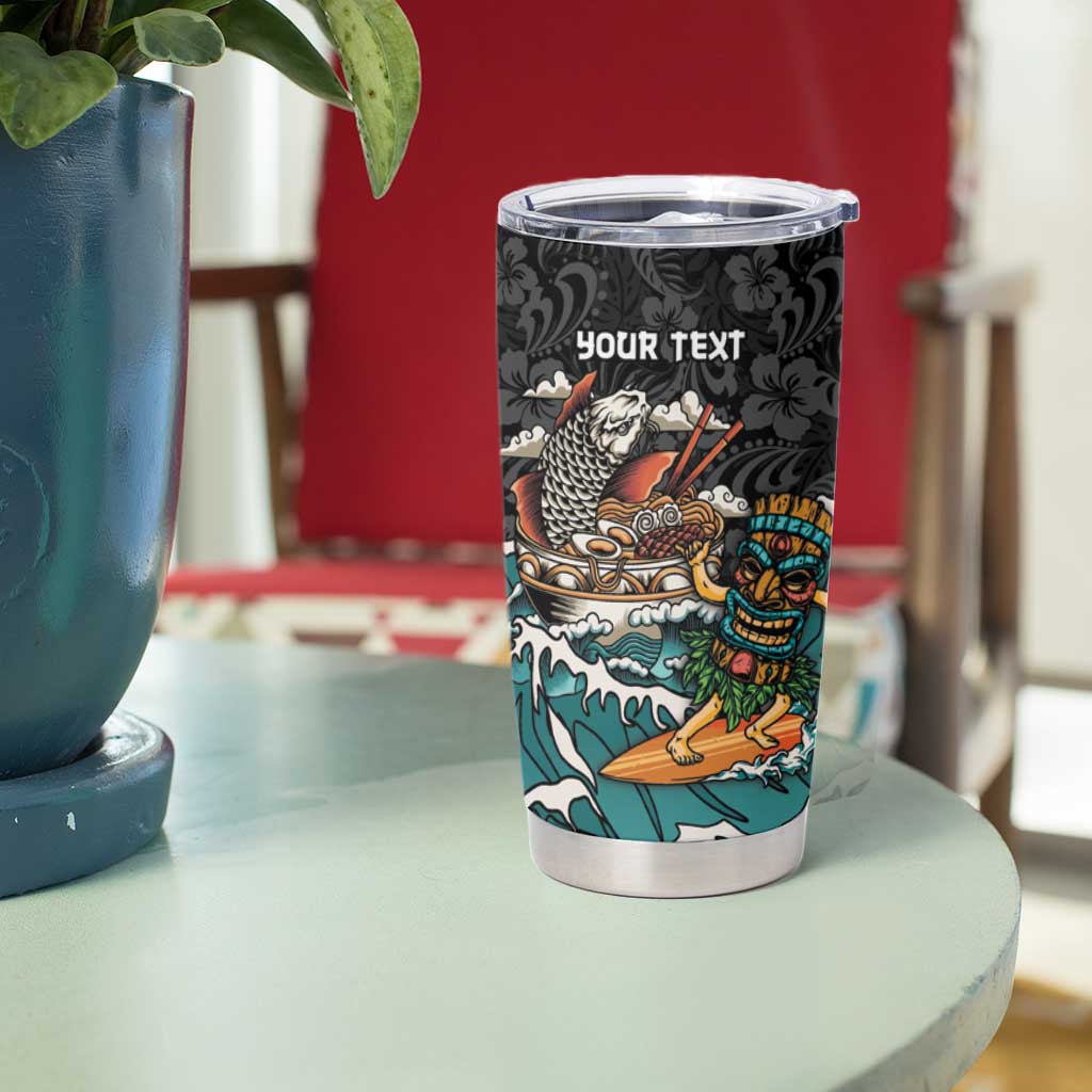 Personalized Japanese Koi Fish Ramen Tumbler Cup Tiki Surfing Wagara Hibiscus Pattern - Wonder Print Shop