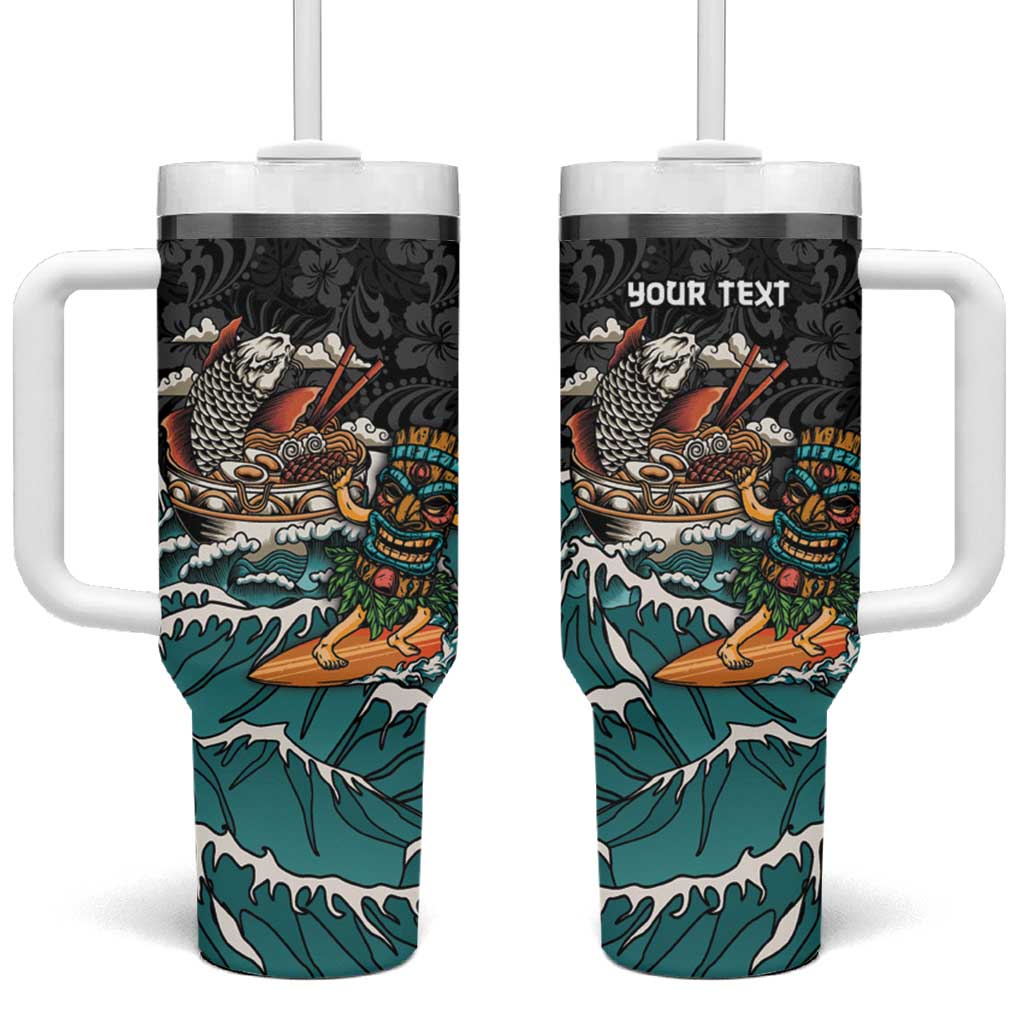 Personalized Japanese Koi Fish Ramen Tumbler With Handle Tiki Surfing Wagara Hibiscus Pattern - Wonder Print Shop