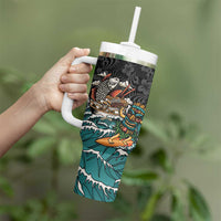 Personalized Japanese Koi Fish Ramen Tumbler With Handle Tiki Surfing Wagara Hibiscus Pattern - Wonder Print Shop