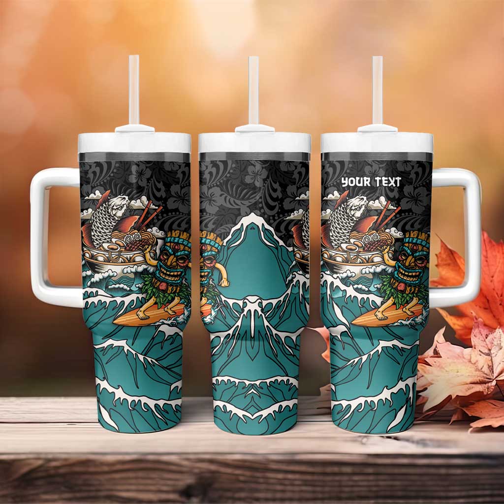 Personalized Japanese Koi Fish Ramen Tumbler With Handle Tiki Surfing Wagara Hibiscus Pattern - Wonder Print Shop