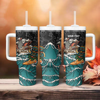 Personalized Japanese Koi Fish Ramen Tumbler With Handle Tiki Surfing Wagara Hibiscus Pattern - Wonder Print Shop