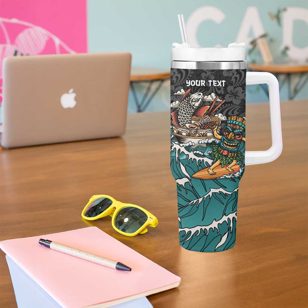 Personalized Japanese Koi Fish Ramen Tumbler With Handle Tiki Surfing Wagara Hibiscus Pattern - Wonder Print Shop