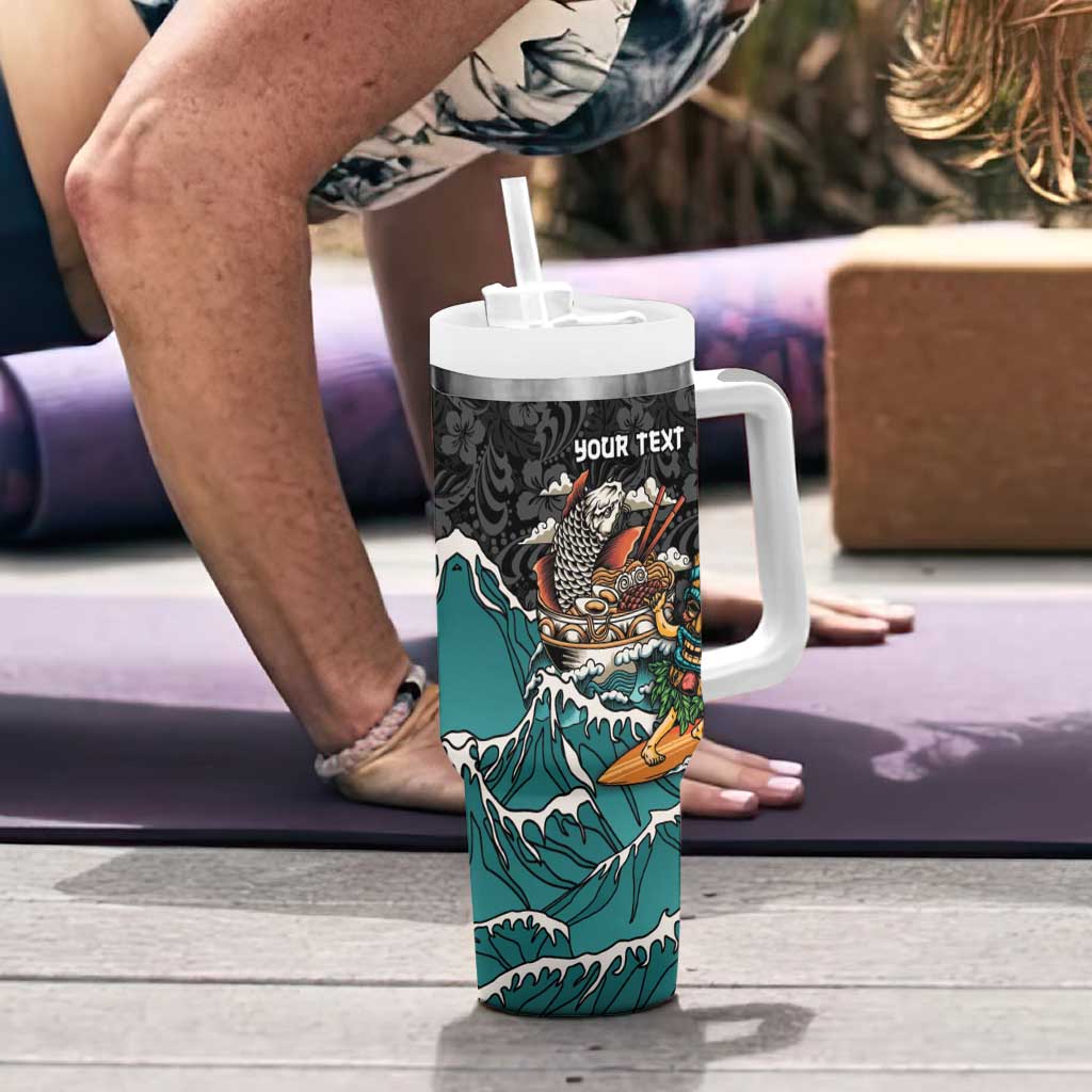 Personalized Japanese Koi Fish Ramen Tumbler With Handle Tiki Surfing Wagara Hibiscus Pattern - Wonder Print Shop