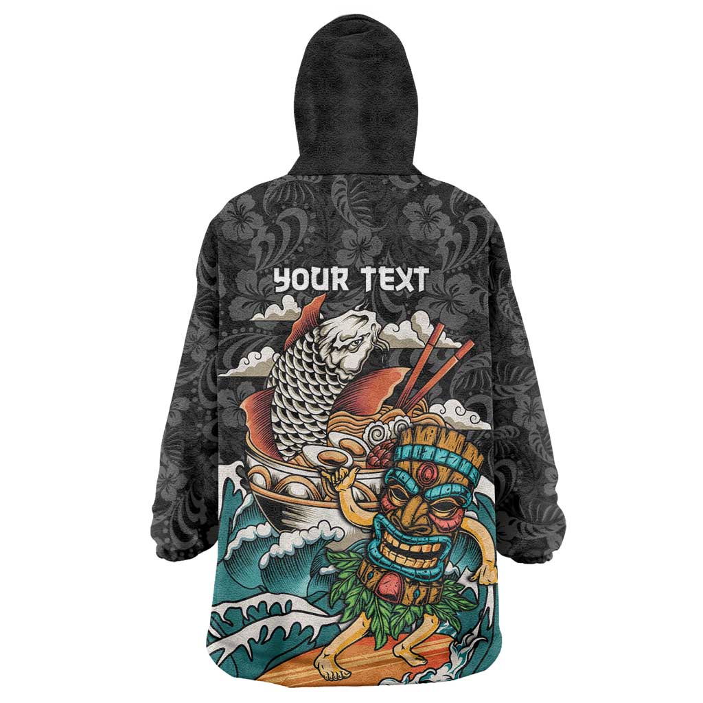 Personalized Japanese Koi Fish Ramen Wearable Blanket Hoodie Tiki Surfing Wagara Hibiscus Pattern - Wonder Print Shop