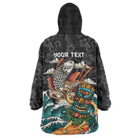 Personalized Japanese Koi Fish Ramen Wearable Blanket Hoodie Tiki Surfing Wagara Hibiscus Pattern - Wonder Print Shop