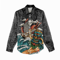 Personalized Japanese Koi Fish Ramen Women Casual Shirt Tiki Surfing Wagara Hibiscus Pattern - Wonder Print Shop