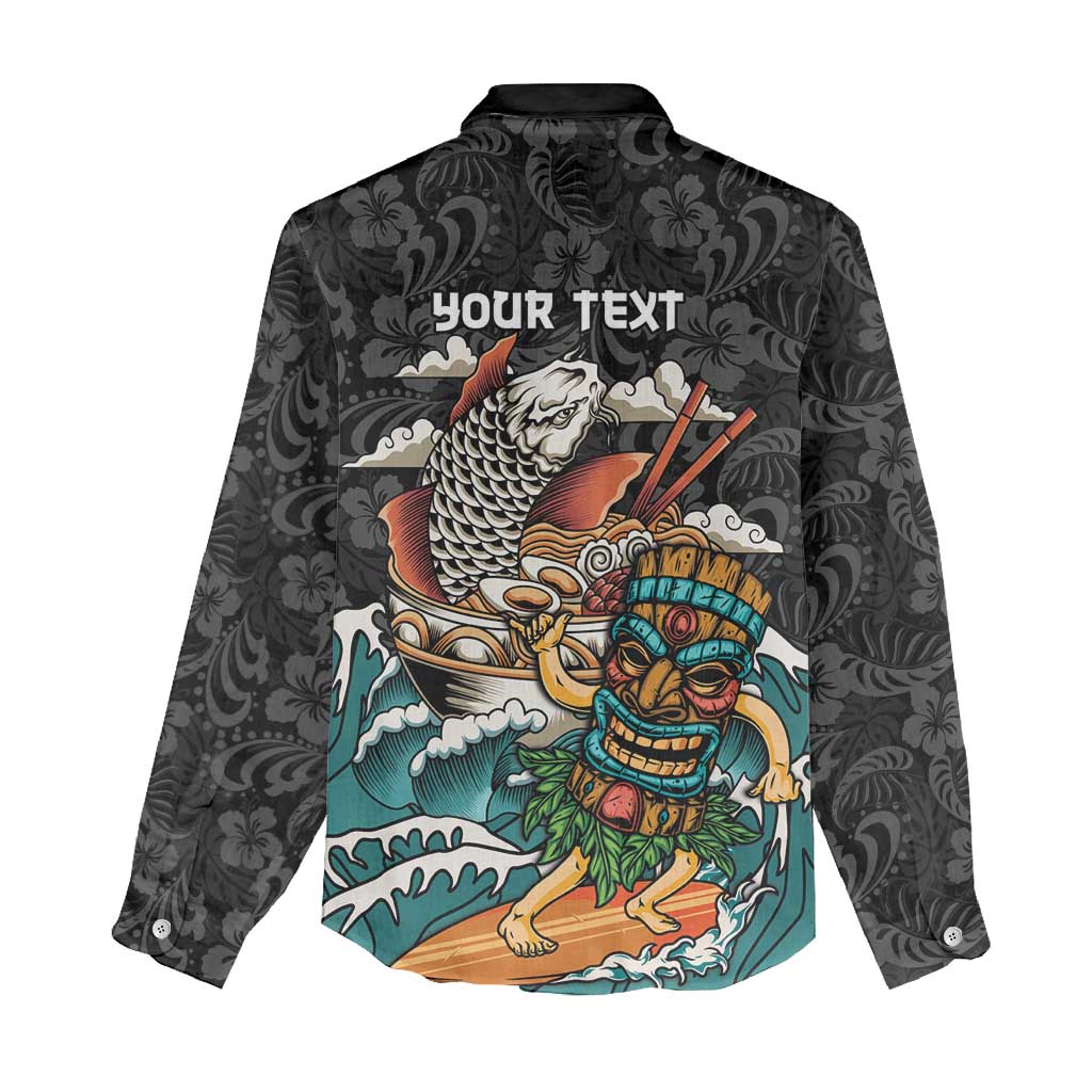 Personalized Japanese Koi Fish Ramen Women Casual Shirt Tiki Surfing Wagara Hibiscus Pattern - Wonder Print Shop