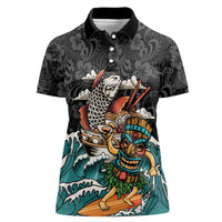 Personalized Japanese Koi Fish Ramen Women Polo Shirt Tiki Surfing Wagara Hibiscus Pattern - Wonder Print Shop