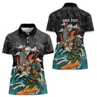 Personalized Japanese Koi Fish Ramen Women Polo Shirt Tiki Surfing Wagara Hibiscus Pattern - Wonder Print Shop