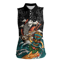 Personalized Japanese Koi Fish Ramen Women Sleeveless Polo Shirt Tiki Surfing Wagara Hibiscus Pattern - Wonder Print Shop