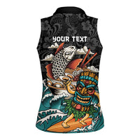 Personalized Japanese Koi Fish Ramen Women Sleeveless Polo Shirt Tiki Surfing Wagara Hibiscus Pattern - Wonder Print Shop