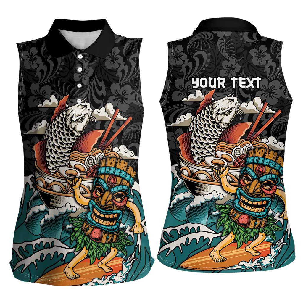 Personalized Japanese Koi Fish Ramen Women Sleeveless Polo Shirt Tiki Surfing Wagara Hibiscus Pattern - Wonder Print Shop