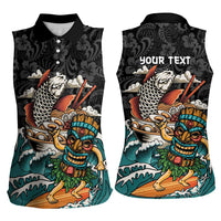 Personalized Japanese Koi Fish Ramen Women Sleeveless Polo Shirt Tiki Surfing Wagara Hibiscus Pattern - Wonder Print Shop