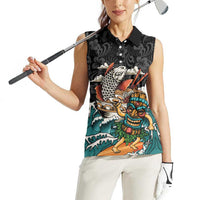 Personalized Japanese Koi Fish Ramen Women Sleeveless Polo Shirt Tiki Surfing Wagara Hibiscus Pattern - Wonder Print Shop