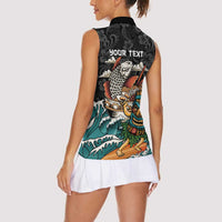 Personalized Japanese Koi Fish Ramen Women Sleeveless Polo Shirt Tiki Surfing Wagara Hibiscus Pattern - Wonder Print Shop