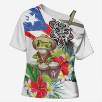 Coqui Frog Puerto Rico Cross Shoulder Shirt No No Suelte La Bandera